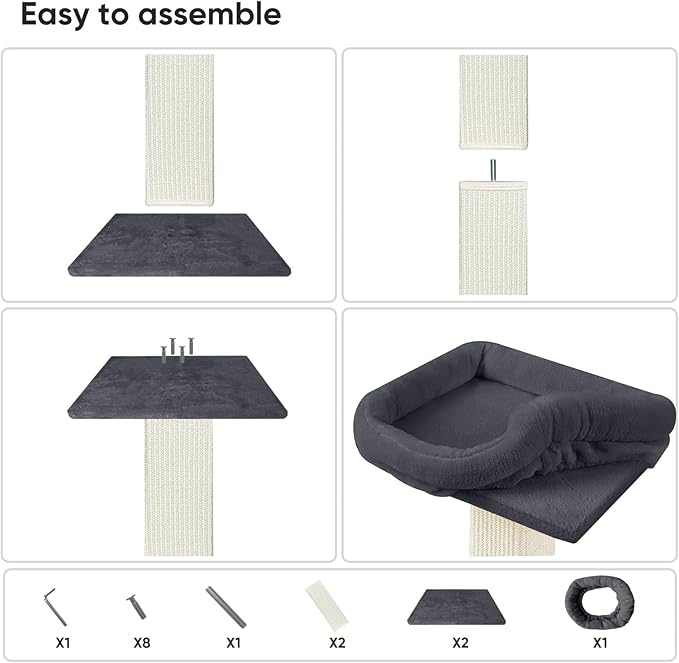 AGYM Cat Scratching Post, 32”Cat Scratcher with Large Plush Perch, Sisal & Carpet Scratching Post, Vertical Posts with Elevated Bed for Indoor Cats, Removable& Washable Cover, Darkgrey