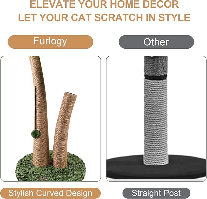 35" Tall Cat Scratching Post, 2 Curved Design Cat Scratcher Post with 5 Interactive Balls, Natural Sisal Rope Scratching Posts for Indoor Cats Adults and Kitten (Style A)