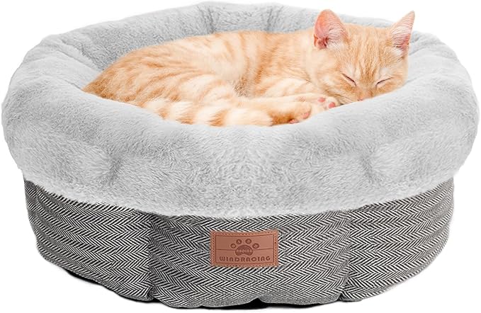 WINDRACING Cat Beds for Indoor Cats,Kitten Bed,Dog Bed for Extra Small Dogs Breeds,Puppy Kennel Bed, Comfy Durable Pet Sleeping Bed, Washable Roun Cat Bed & Non-Slip Bottom, Size 18"L x 18"W x 7.5"Th