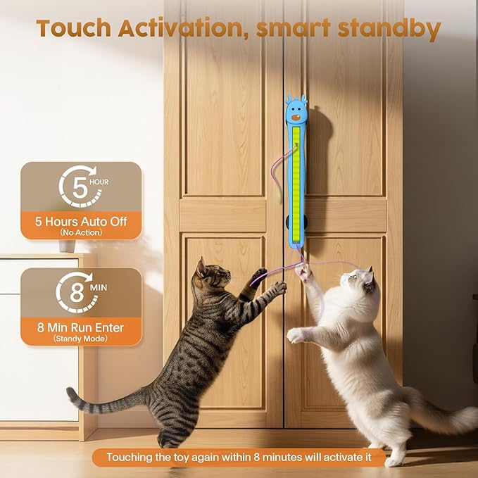 Interactive Cat Toy for Indoor Cats: Door-Mounted Automatic Moving Enrichment Cat Toy with Adjustable Motion Modes, Rechargeable Electric for Kittens & Bored Adult Cats, Hands-Free Pet Play Accessory
