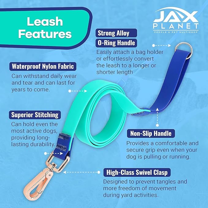 Jelly Colorful Dog Leash, Waterproof Training Leash for Walking, Hiking & Outdoor Activities, Non-Slip Grip, Anti-Odor Nylon Lead with Alloy O-Ring, Heavy Duty - M150, 5FT - Turquoise & Blue, M