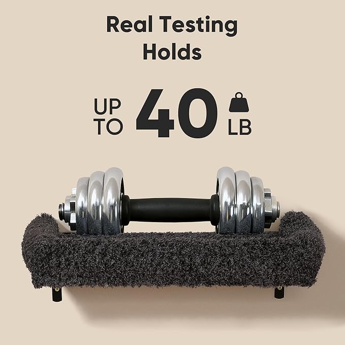 FUKUMARU Cat Wall Shelves, Stable & Safe 4 in 1 Cat Furniture Set, Wooden Climbing Wall with Scratching Post for 16 Inch Drywall - Gray