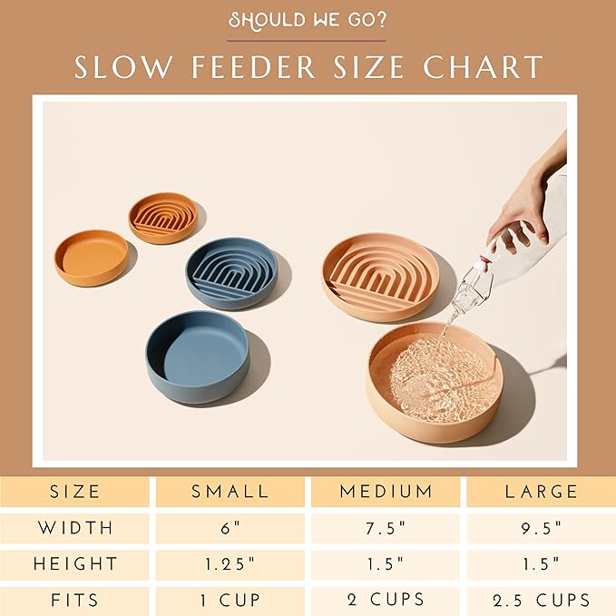 Should We Go? Slow Feeder for Dogs & Puppies, The Slowdown Bowl Silicone Slow Eating, Modern Lick Mat Design, Reduces Gulping, Fits 2 Cups, 7.5” Across x 1.5” Tall, Mealtime Challenge, Medium-Ocean