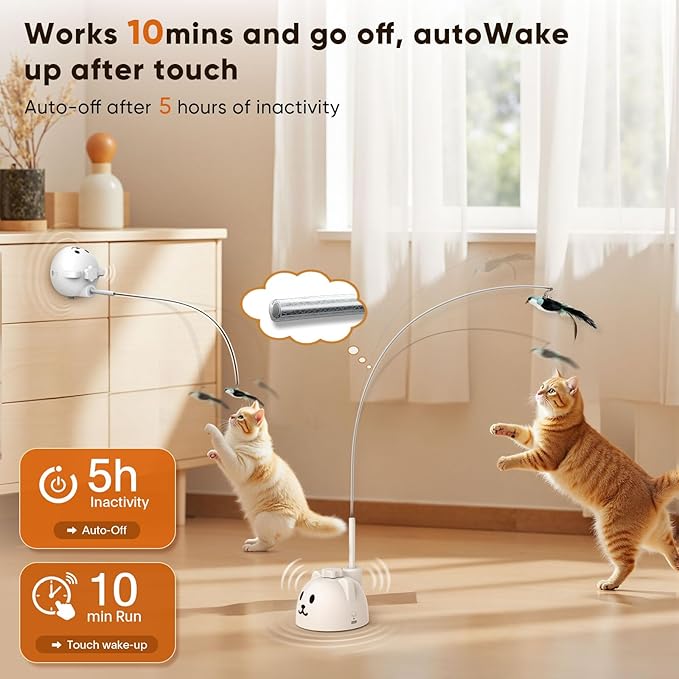 Interactive Cat Toys for Indoor Cats - Automatic Flying Bird Feather Toy, USB Rechargeable Electric Cat Teaser with Strong Suction Base, Smart Motion Activated Self-Play Enrichment Toy for Bored Cats