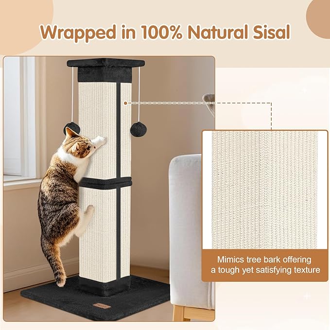 Cat Scratching Post 33 inch for Indoor Cats, High Cat Scratch Post Black, Cat Tree for Full-Body Stretching, Protect Your Furniture