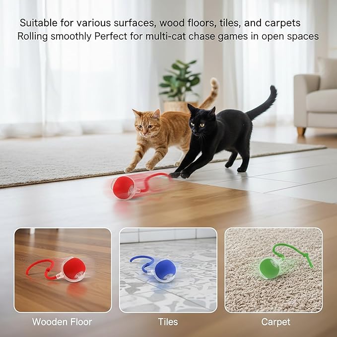 Interactive Cat Toys Ball for Cats - Upgrade Automatic Cat Toys for Indoor Cats, 3 Modes 2 Speed Moving Cat Ball 2PCS (Red Blue)