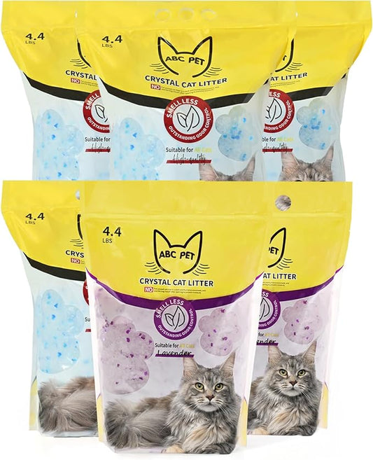 Cat Litter Crystals No Clumping Odor Control Kitty Litter Non-Clumping No scooping Low Dust, Low Tracking, Dehydrates Waste - 25.8 lbs (4 Unscented & 2 Lavender)