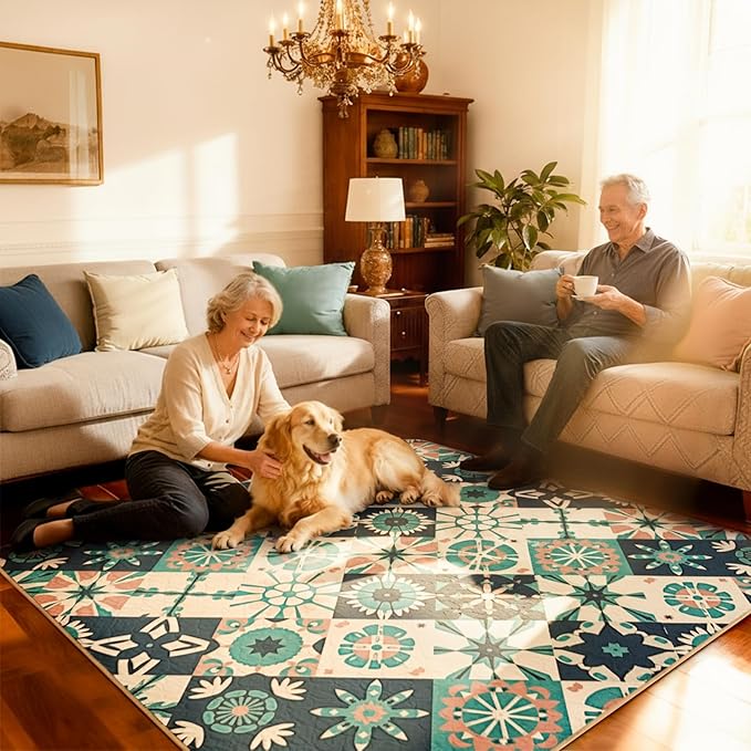 FXW Washable Pee Pads for Dogs, Puppy Pads with Super Absorbent, Specifically Designed for Rollick/Homeplus 24inch 8 Panels Dog Playpen, 63" Square, Tie-Dye Beige, 1 Pack