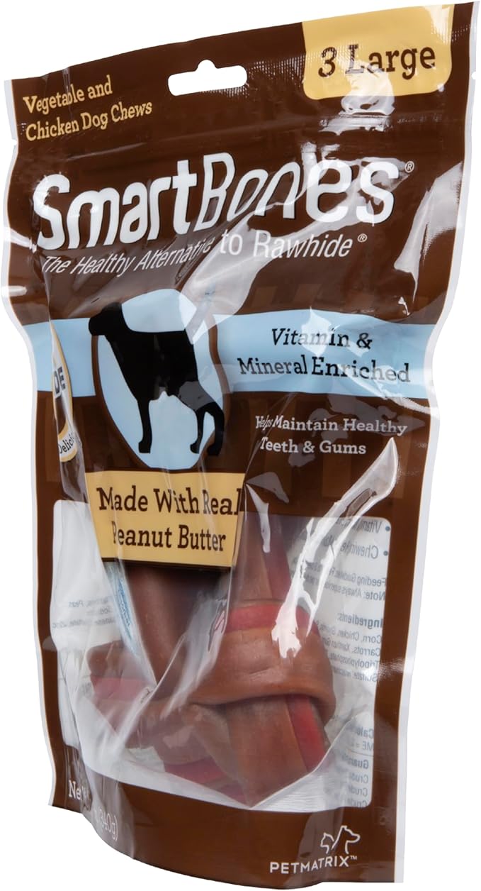 SmartBones Dog Chews, Treat Your Dog to Rawhide-Free Dog Bones, Made With Real Meat and Vegetables, 3 Large