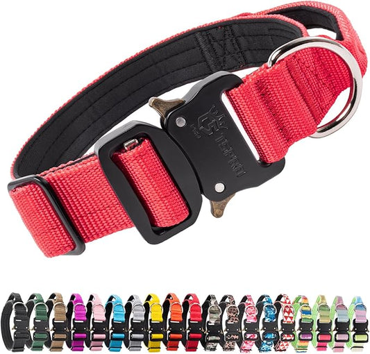 TSPRO Premium Dog Collars Tactical Dog Collar with Handle and Heavy Duty Quick-Release Metal Buckle Durable Thick and Adjustable for Medium to Large Dogs (Red M)