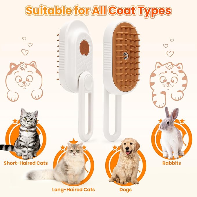 Vrurc 4-in-1 Rechargeable Steam Pet Brush - Gentle Fur Removal for Cats & Dogs, Anti-Static & Deshedding, Ideal for Short & Long Hair, Easy to Use