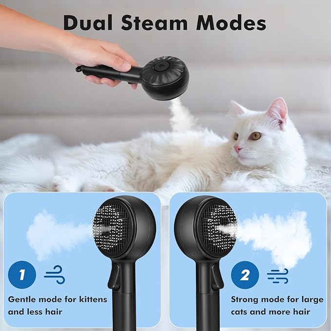 Cat Steam Brush, Cat Brushes for Indoor Cats Shedding with 2Steam Modes, Cats Hair Grooming Brush for Short and Long Haired Pets Dogs Hair Grooming