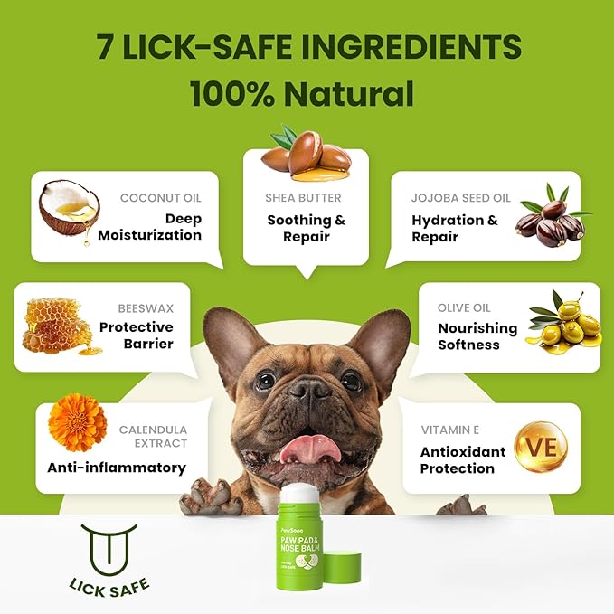 Lick-Safe Dog Paw & Nose Balm with Coconut Oil | Winter Road Salt & Cold Pavement Protector | All-Natural Moisturizer & Soother for Dry, Cracked Pads & Snout | Nose Butter for Bulldogs (1.3 oz / 36 g)
