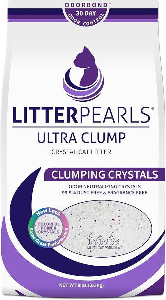 Litter Pearls Ultra Clump Unscented Crystal Clumping Cat Litter with Odorbond, 8 Pounds