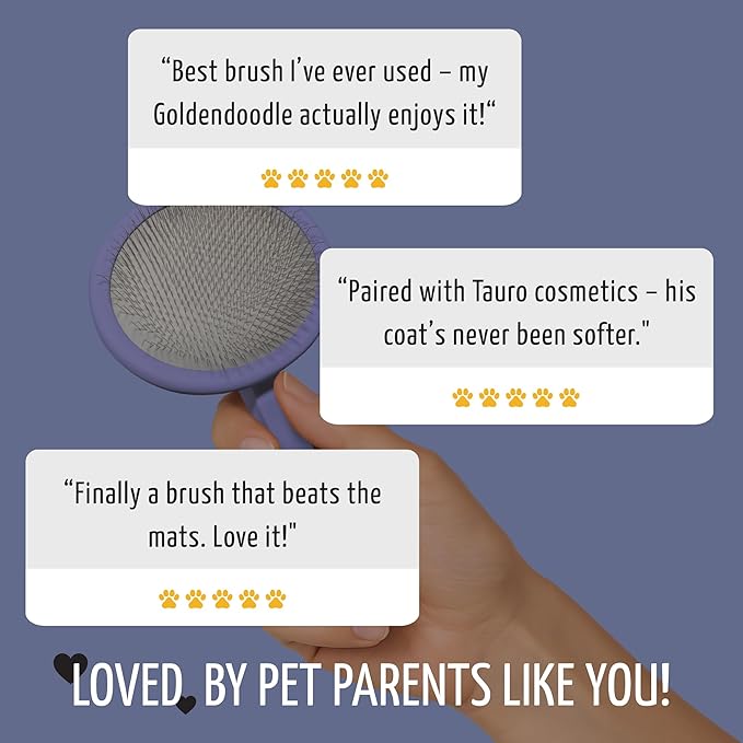 Tauro Pro Line Dog Brush for Shedding - Goldendoodle, Labradoodle & Poodle Long or Medium Hair - Slicker Brush for Dogs & Cat Grooming, Round Flexible Cushion & Non-Slip Grip (Size M - Purple)