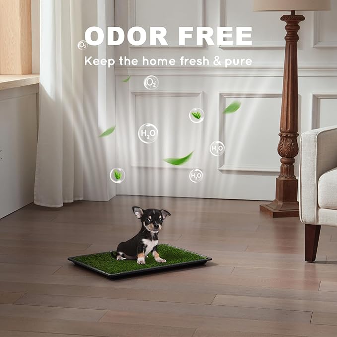 Dog Grass Pad with Tray Small 23" x 16", Dog Puppy Litter Box with Odor Free Artificial Grass Pee Pads for Dogs Potty Tray with Hemmed Edge, Realistic for Indoor Balcony