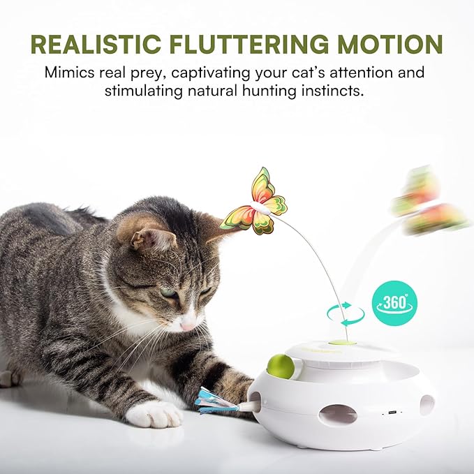 ALL FOR PAWS Butterfly Replacements for Automatic Cat Toys, Realistic Fluttering Butterfly, Upgraded Fabric Material for Durable and Continuous Play and Bat, Safe for Indoor Cats, 2Pack (Butterfly)