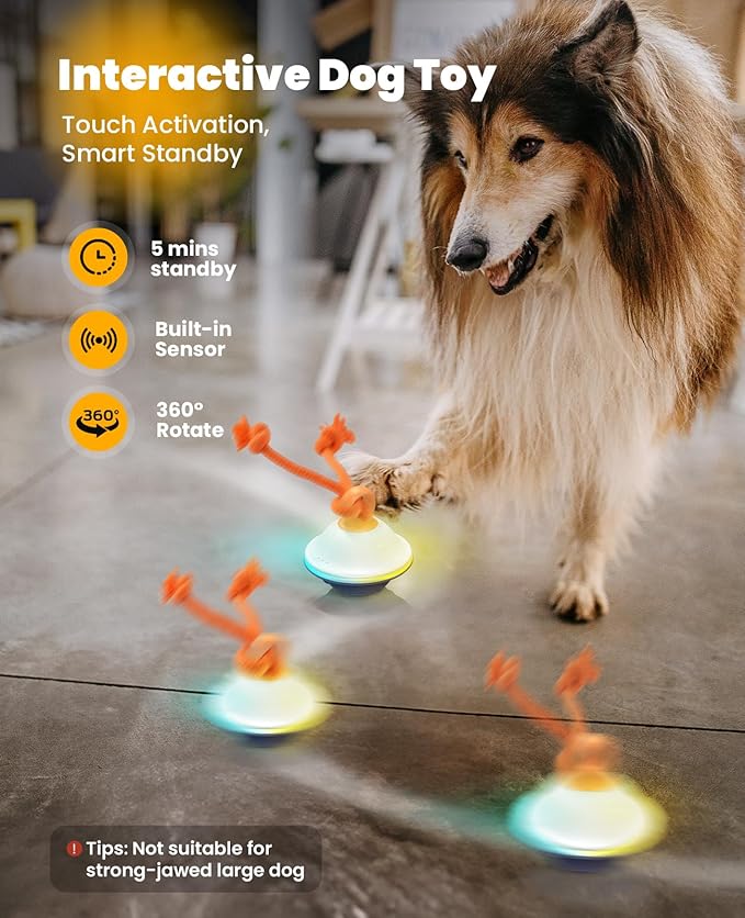 Smart Interactive Dog Toys, Automatic Moving and Rolling Dogs Ball with Rope, Motion-Activated Squeaky Ball for Small Medium Dogs for Boredom, RGB Lights, Stimulating Sound, Voice Recording