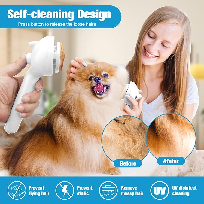 Steam Brush for Cats,4 in 1 Cat Steam Brush,Self-Cleaning Slicker Brushes for Dogs,Pet Spary Hair Removal Comb for Grooming Massage,Recharegable Cat Dog Hair Remover for Long&Short Haired Dogs White