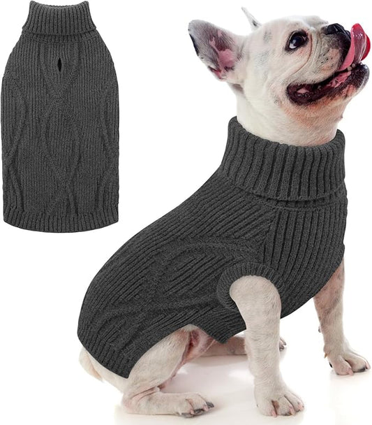 Dog Sweater Pullover, Cable Knit Dog Christmas Sweater, Dogs Sweaters for Small Medium Large Dogs with Harness Hole,Puppy Sweaters Boy Or Girl(Grey,XS)