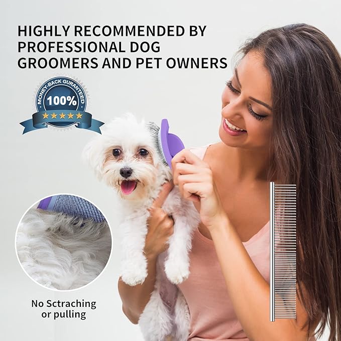 2 PCS Slicker Brush for Dogs & Pet Comb, Long Pins Dog Grooming Brush for Goldendoodles, Poodles, Labradoodles, Perfect to DeShedding, Dematting & Reducing Tangles. Large, Purple