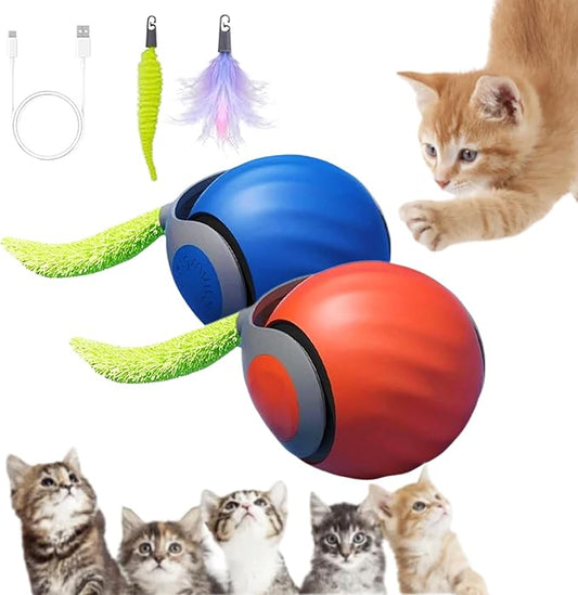 2 Packs Speediest Tail 2.0 Cat Toy,Interactive CatToy,CatToys for Indoor Cats,Chewie Viral Cat Ball,Adjustable Sports Rolling Toy,Electric Rolling Ball Christmas Birthday Gift for Pets