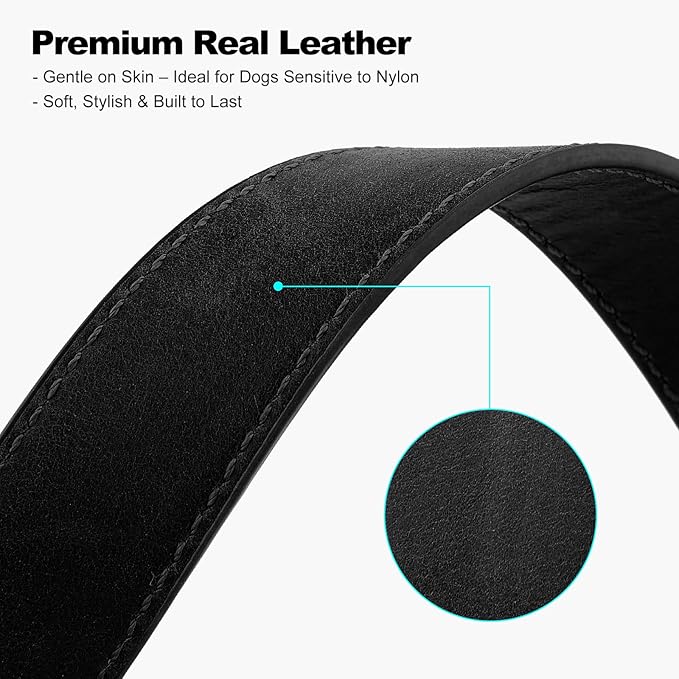 Plutus Pet Genuine Leather Dog Collar – Adjustable Pet Collar with Quick Release Metal Buckle, Soft Real Leather for Small Medium Large Dogs, Heavy Duty & Skin-Friendly (Black, S)