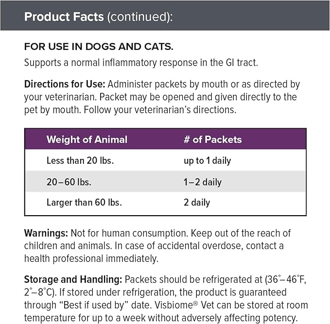 Visbiome® Vet Advanced GI Care High Potency Probiotic for Dogs & Cats – 225B CFU, 8-Strain Formula – Refrigerated, Veterinarian Recommended, Clean Label Certified – 90 Packets