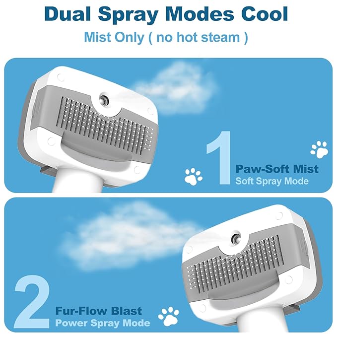 Pet Steam Brush for Dogs & Cats, 3-in-1 Steam Grooming Brush for Shedding & Hair Removal - Self Cleaning Spray Comb with Mist for Long Haired Pets - Includes Pet Essence