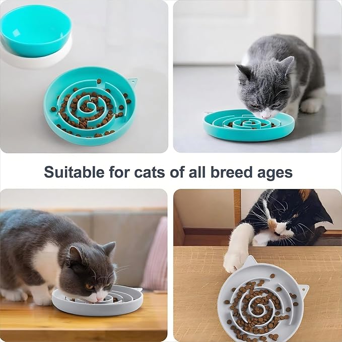 Slow Feeder Cat Bowl, Durable Anti-Gulping Cat Food Bowl for Healthy Digestion, Maze Design Easy to Clean for Wet/Dry Food(Gyan) (Cyan)