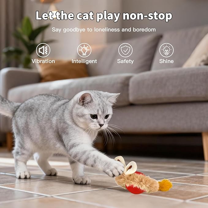 Interactive Cat Toy Ball, Automatic Cat Toys for Indoor Cats, Motion Activated Kitten Toys with 2 Replacement Tails, USB Rechargeable, Moving Cat Toys for Enrichment Exercise (Red)