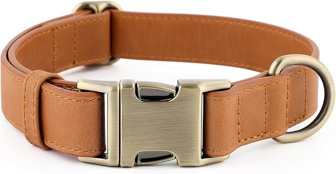 Plutus Pet Genuine Leather Dog Collar – Adjustable Pet Collar with Quick Release Metal Buckle, Soft Real Leather for Small Medium Large Dogs, Heavy Duty & Skin-Friendly (Light Brown, M)