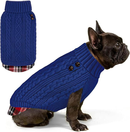 KYEESE Dog Sweater Comfy Pet Coat for Fall Winter Cold Weather Soft Pullover Dog Sweaters for Small Dogs Girl Warm Turtleneck Small Dogs Sweater with Gingham Patchwork