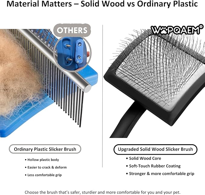 Slicker Brush for Dogs, Long Pin Dog Grooming Brush for Goldendoodles, Poodles, Doodles, Includes Pet Comb & Undercoat Rake, Perfect for De-Shedding, Dematting & Reducing Tangles. Large, Black