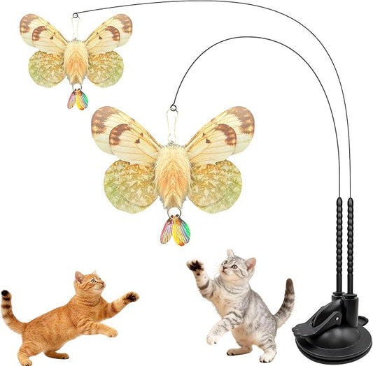 Walfront Interactive Cat Wand Toy with Butterfly Attachments, Durable Dual-Head Base, Replaceable Heads, Hands-Free Self-Play Indoor Entertainment for Kittens & Adult Cats