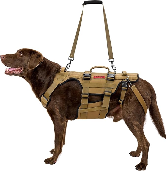 OneTigris Dog Lift Harness for Large Dogs, Dog Hip Support Brace, Full Body Lifter with Handles Invictus Multifunctional Mobility Assistance Vest for Back Legs (Brown, L)