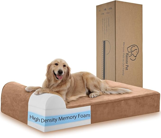 Orthopedic Dog Beds for Large Dogs, 7" Memory Foam Dog Beds with Waterproof Liner, Chew Proof Microsuede Cover, Removable and Washable, Nonskid Bottom, 48"x30"x7" L Khaki