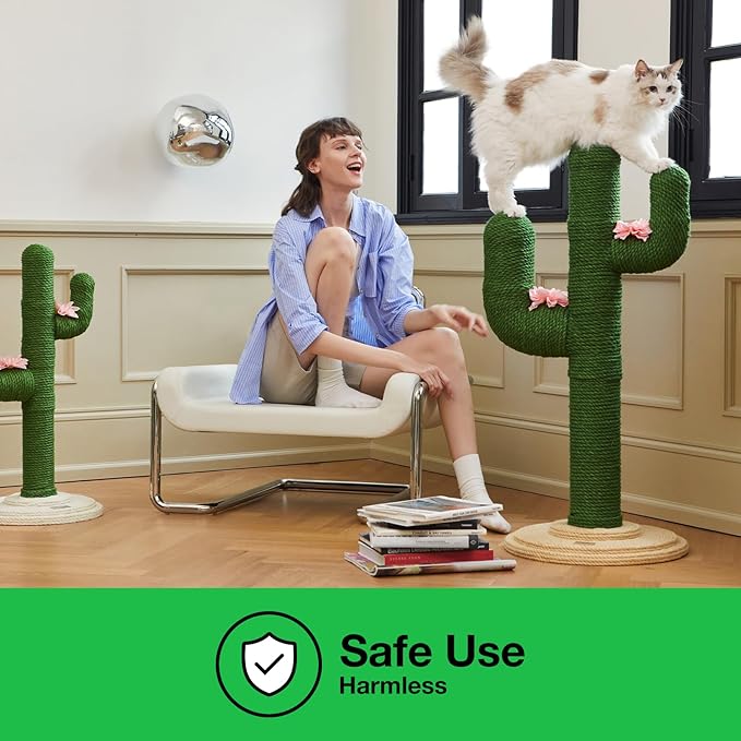 VETRESKA Cat Scratching Post, Cactus Scratch Posts for Indoor Adult Cats Kittens, 41.3 Inches Large Jute Cat Scratcher, Extra Large Cat Scratcher, Durable Cat Scratch Tree for Active Cats