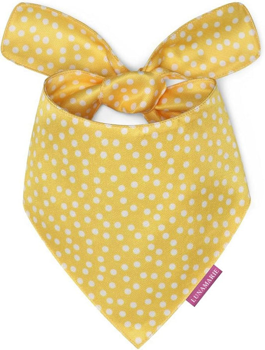 LunaMarie - Luxury Dog Bandanas - Bright Polka Dot Pet Bandana | Premium & Silky Fabric | 100% Handmade Quality | Custom Shape Dual Layered Reversible Small, Medium, Large Cat Scarf (Sophie, Large)