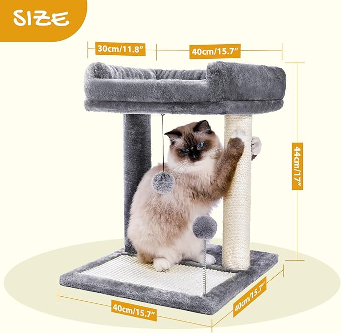 PAWZ Road Cat Scratching Post Bed, Small Cat Tree Tower with Cat Scratcher Pad Large Top Removable Bed with Play Ball Great for Kittens and Cats