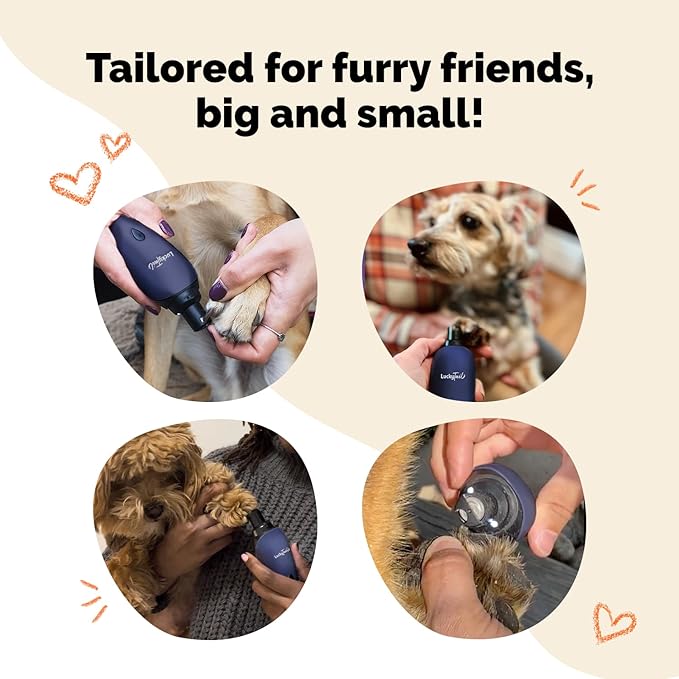 LUCKY TAIL Pet Nail Grinder for Dogs and Cats - Super Quiet and Low Vibration Electric Dog Nail Grinder with 2 LED Lights - USB Rechargeable and Cordless - 2 Speeds - Small to Large Pets - Dark Blue