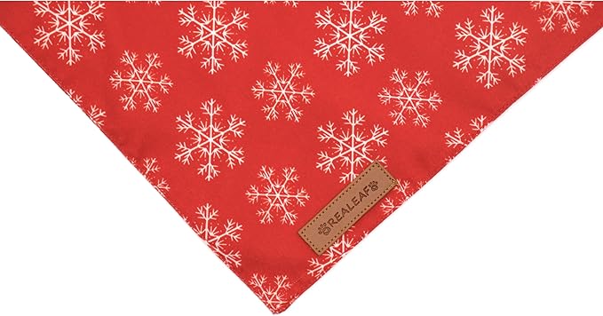 Realeaf Christmas Dog Bandanas 2 Pack, Snowflake and Santa Claus Dog Scarf for Boy and Girl, Premium Durable Fabric, Holiday Red and Green Bandana for Medium and Large Dogs Cats Pets (Large)