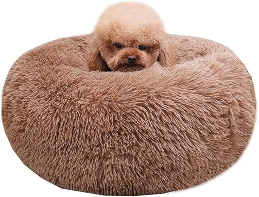BODISEINT Modern Soft Plush Round Pet Bed for Cats or Small Dogs, Mini Medium Sized Dog Cat Bed Self Warming Autumn Winter Indoor Snooze Sleeping Cozy Kitty Teddy Kennel (24'' D x 8'' H, Coffee)