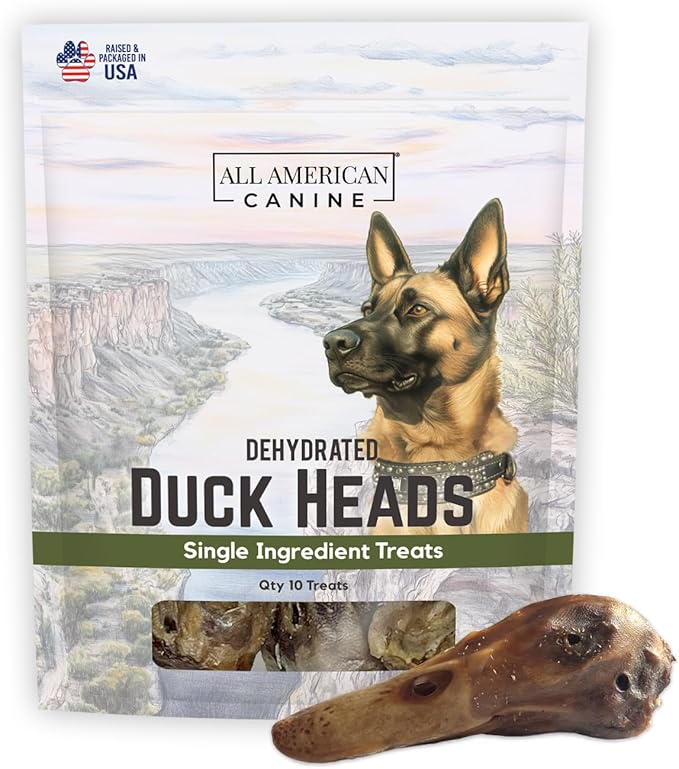 10 Natural Duck Head Dog Treats – Single Ingredient, Dehydrated & Digestible – Low-Fat, High-Protein Chew for Training & Dental Health – Made in USA