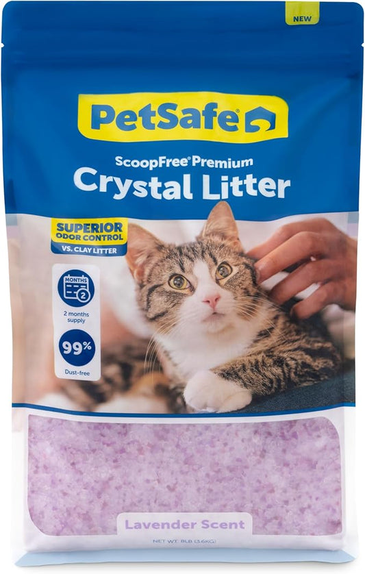 PetSafe ScoopFree Premium Crystal Cat Litter - Ultra-Absorbent Silica Universal Litterbox Crystals - Non-Clumping Odor Control - Lavender Scent - 8 lb Bag
