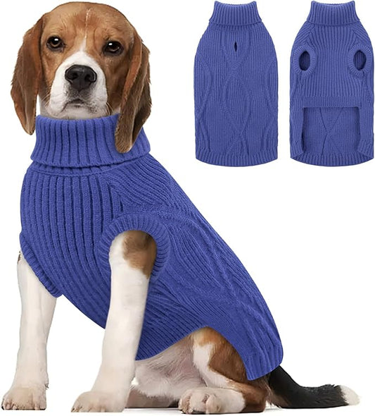 Dog Sweater Pullover, Cable Knit Dog Christmas Sweater, Dogs Sweaters for Small Medium Large Dogs with Harness Hole,Puppy Sweaters Boy Or Girl(Blue,XL)