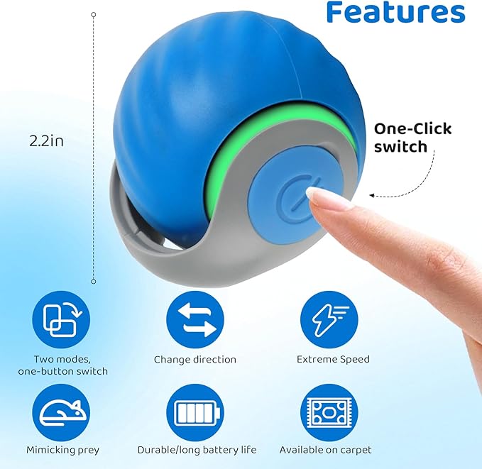 Interactive Cat Toys for Indoor Cats-Rechargeable Moving Cat Toy Ball with USB Charging, 3 Speedy Replaceable Tails & Random Motion Modes, Cat Chase Toy for Bored Indoor Cats,Auto Roll