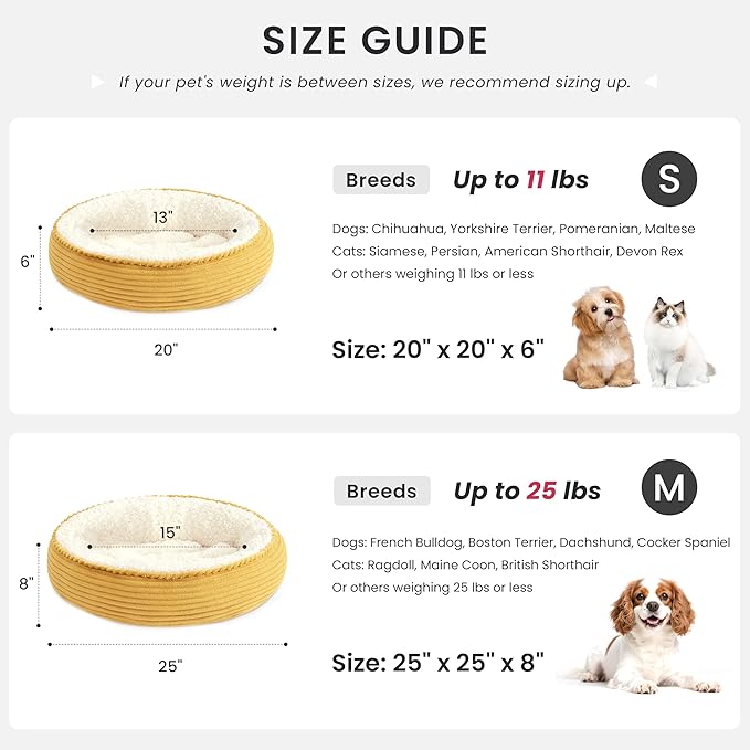 Love's cabin Round Donut Cat and Dog Cushion Bed, 20in Pet Bed for Cats or Small Dogs, Anti-Slip & Water-Resistant Bottom, Super Soft Durable Fabric Pet beds, Washable Luxury Bed Yellow Stripe