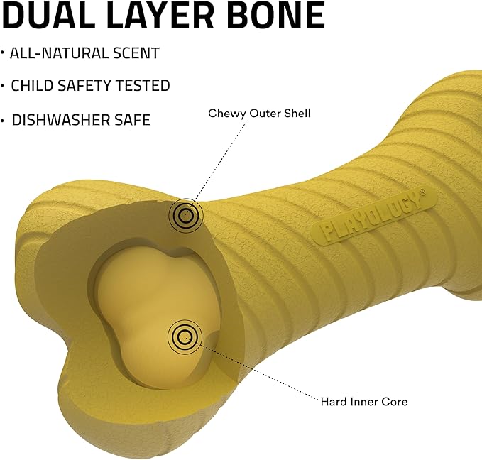 Playology Dog Toys | Dual Layer Bone Durable Chew Toy Bone for Dogs | Jumbo Apple Cider Scented Toy - Limited Edition Fall Scent | Easy to Clean and Made from Non Toxic Materials