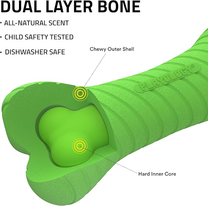 Playology Dog Toys | Dual Layer Bone Durable Chew Toy Bone for Dogs | Medium Mom's Turkey Scented Toy - Easy to Clean and Made from Non Toxic Materials